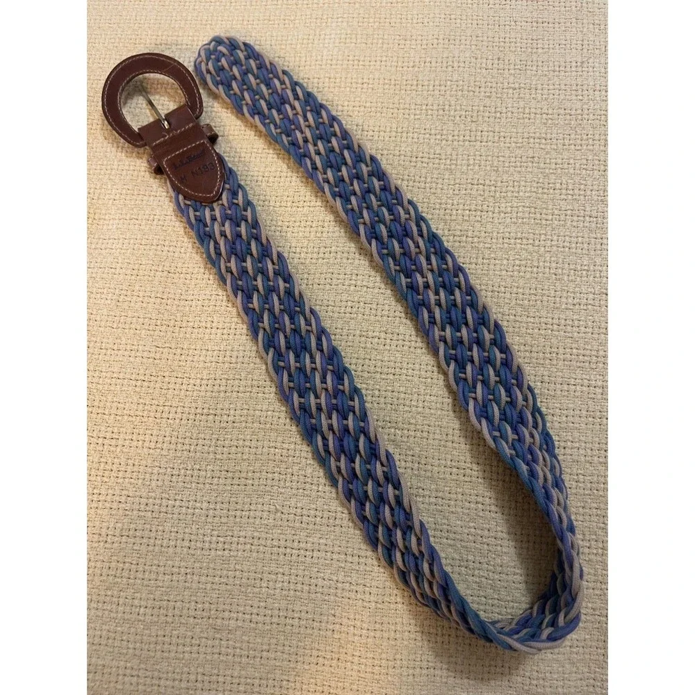 VTG LL BEAN Belt Multicolor Woven fabric leather Brass Buckle 36” L